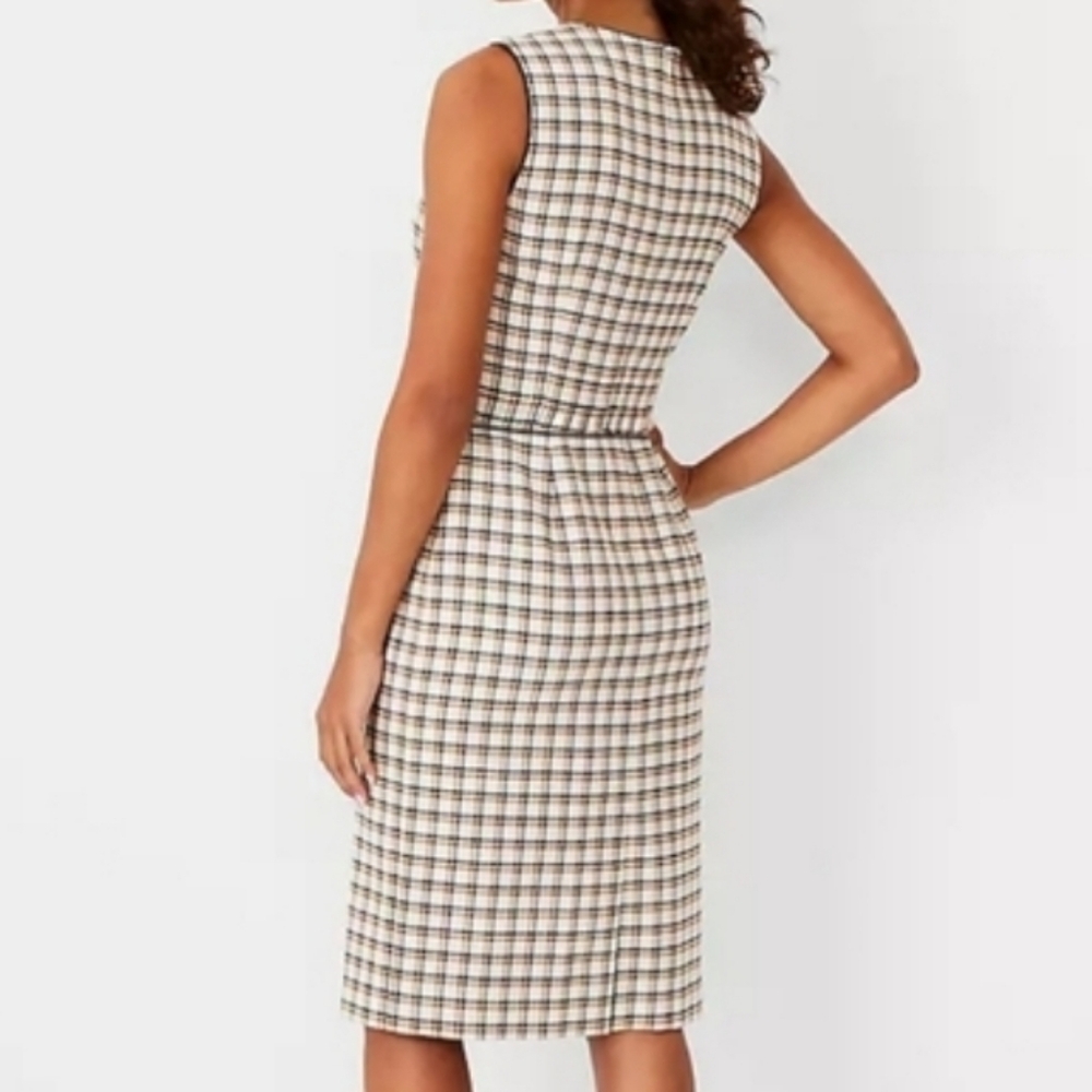 Ann Taylor Petite Plaid Sheath with Faux Leather Trim- NWT - Picture 3 of 12